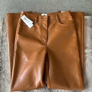 Aritzia Wilfred ‘Melina’ Chestnut faux leather straight leg pants